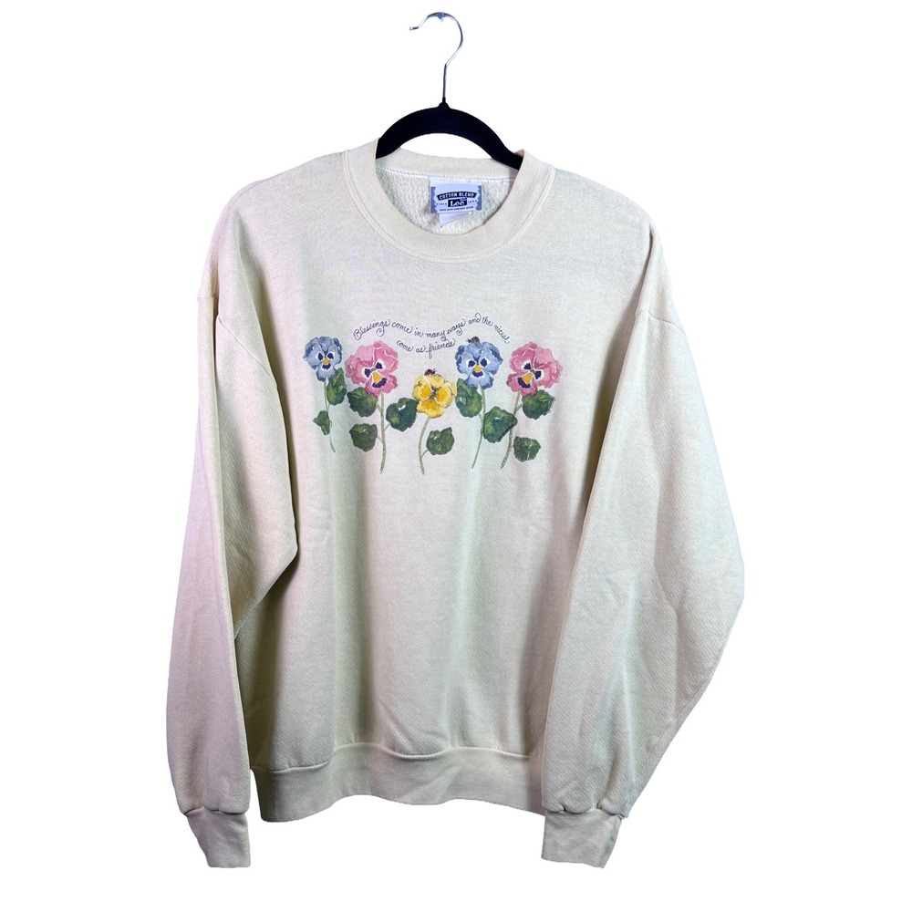 90s Lee Floral Sweatshirt Womens Medium Cottagecore Grannycore Ivory Pullover